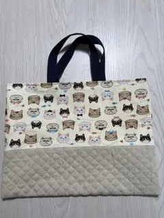 【入園入学】猫柄キルティングバッグ・シューズ袋セット