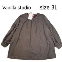 【size 3L】 新品未使用ボリュームスリーブブラウス　バンドカラー　ブラウン