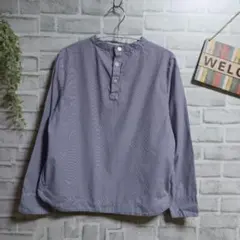 無印良品 ノーカラーブラウス ストライプ柄 美品 カジュアル 大人可愛い 綿 S