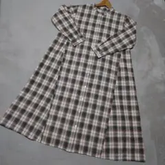 リブインコンフォートチェック柄長袖シャツワンピース