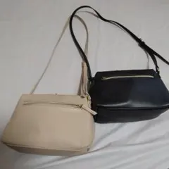 GU ライト＆ソフトレザータッチショルダーバッグ ブラック ベージュ