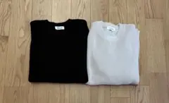 アンチピリングワッフルニット　アイボリー　ブラック　2枚組