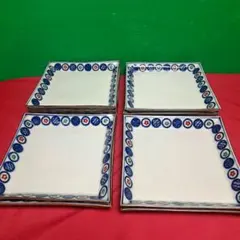 昭和レトロ 青と緑の円形模様 四角皿 10 枚セット