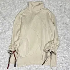 ブルーレーベルクレストブリッジ ウール タートル ニット M 袖ギャザー リボン