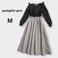 【pumpkin port】ドッキングワンピース　黒　ブラック　千鳥格子柄　M