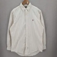 90s ラルフローレン 長袖ボタンダウンシャツ ストライプ Mサイズ アイボリー