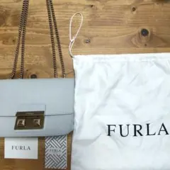 フルラ　 ショルダー　ハンド　ゴールド　チェーン　バッグ 　革　水色