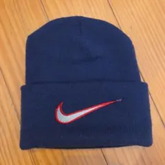 90s Nike ネイビー ニット帽 ビーニー刺繍ロゴ　スウォッシュのサムネイル
