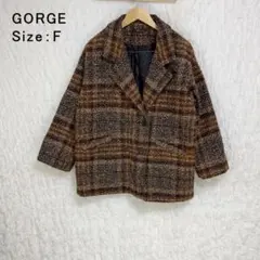 a569 ゴージ チェスターコート F ブラウン チェック柄  ゆったり 良品