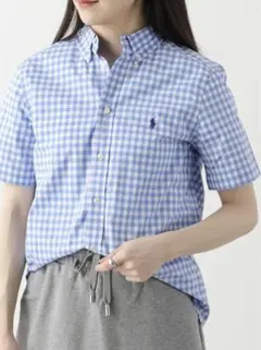 韓国で大流行中♡ラルフローレン　ワンポイント刺繍ギンガムチェック半袖シャツブルー