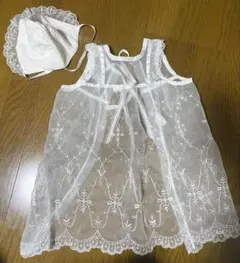 ホワイト ベビードレスと帽子セット 50-70cm