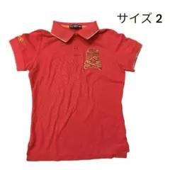 【値下中】 M スパンコールスカル 半袖 ポロシャツ Tシャツ 赤 2 ダンスのサムネイル