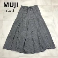 無印良品 MUJI チェック柄 強撚ボイル マキシスカート Sのサムネイル