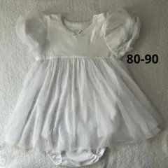 ジェラートピケ　ベビー　ロンパース　ワンピース 80-90 水色　星柄　チュール