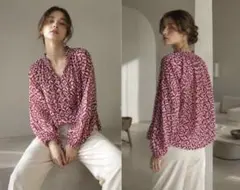 XL! H&M 幾何学 赤 シフォン ブラウス 長袖 2WAYのサムネイル