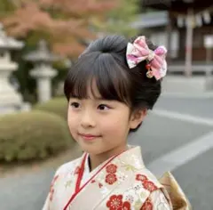 卒入学 和装 ピンク 和柄リボン髪飾り パール房飾り付き クリップ式