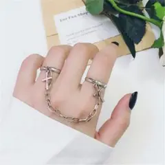 シルバー チェーン クロス 十字架 リング フリーサイズ #C771-6