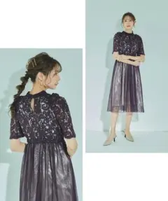 新品タグ付き Dorry doll ギャザーデザインレース×チュールドレス M