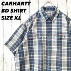 カーハート BDシャツ 半袖 チェック XL ブルー ネイビー 青 アメリカ古着のサムネイル