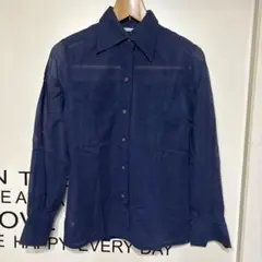 ネイビー 長袖シャツ ボタン付きのサムネイル