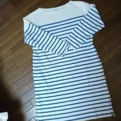 UNIQLO ボーダー長袖ワンピース 横スリット チュニック ロングトップス