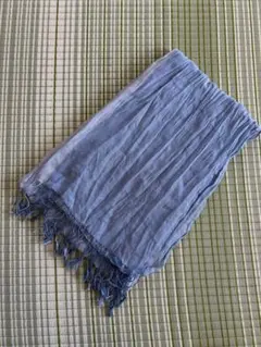 UV紫外線カット　バイカラー大判ストール　フリンジ　ブルー