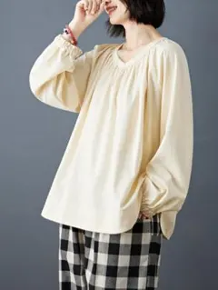 秋物新品 シンプル 無地 大きいサイズ ブラウス Vネック 長袖 レディース