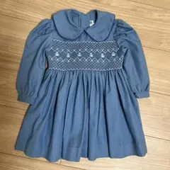 ジャカディ　襟付きウサギ刺繍　ブルーワンピース　80-90くらい
