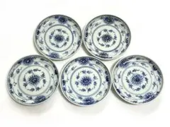 アンティーク　骨董　染付　牡丹唐草文様　小皿　銘々皿　杉緑銘