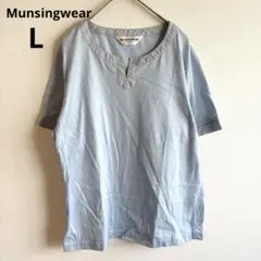 6493マンシングウェア【レディースL】tシャツ 刺繍ロゴワンポイントキーネックのサムネイル