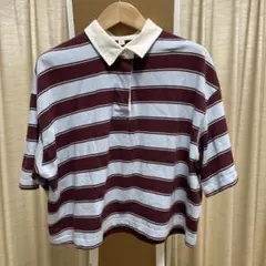 青と赤のストライプ 半袖ポロシャツ
