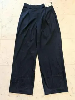 【新品】ユニクロ タックワイドパンツ ストライプ ネイビー M