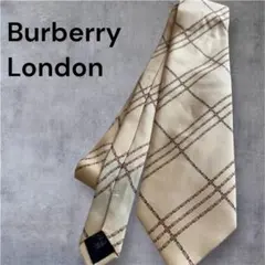 【美品】Burberry London シルクネクタイ ベージュ チェック柄