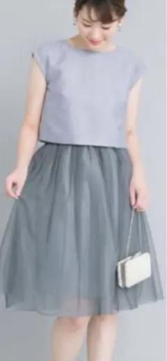 ブルーグレーのワンピース　3way チュチュ付きドレス　結婚式　ROSSO