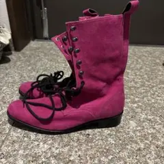 Y’s ピンク スエード レースアップ ブーツ