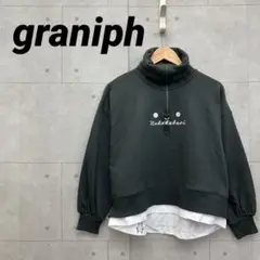 graniph スウェット ハーフジップ ショート丈 刺繍 深緑 S