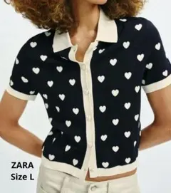 ZARA ハート柄 ニットポロ☆ 半袖 Lサイズ - メルカリ