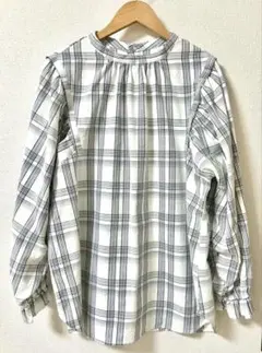 フェリシモ IEDIT 袖ボリューム チェック柄ブラウス 長袖 L 春服のサムネイル