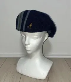 L 美品 KANGOL ストライプ ハンチングキャップ カンゴール ベレー帽 紺