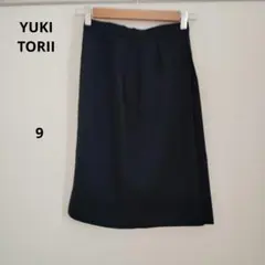 ひ*り様 YUKI TORII ユキトリイ 毛 ダークネイビー ひざ丈 タイト