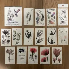 タトゥー シール 16枚セット 鳥 花 羽 女の子 蝶 バラ 猫 月 綿毛 ④