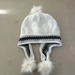 ホワイト ニット帽 耳あて付き