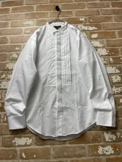 プリーツシャツ　ドレスシャツ　オーバーサイズ　白　ホワイト　長袖シャツ　古着
