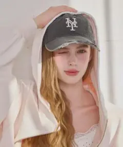 Heather ヘザー NEW ERA コラボ NY ダメージキャップ グレーのサムネイル