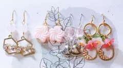 ハンドメイドピアス 4点セット ピンク系A まとめ売り