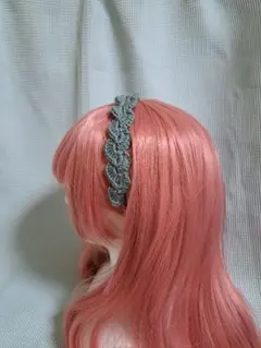 グレー 編み込みヘアバンド　ヘッドドレス