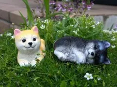 柴犬 ミニチュア フィギュア 2個セット 豆柴 黒柴 ガーデン 苔 置物のサムネイル