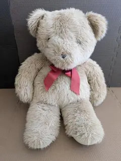 ​【ふわふわ】大きいくまのぬいぐるみ｜ベージュ×赤リボン｜座高45cmの存在感