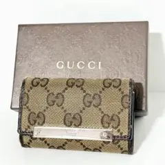 GUCCI 6連キーケース GGキャンバス ブランドロゴプレートダークブラウン