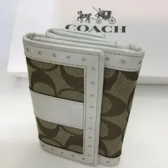 ❣️コーチCOACH❣️ シグネチャー 三つ折り財布 ブラウン/ホワイト